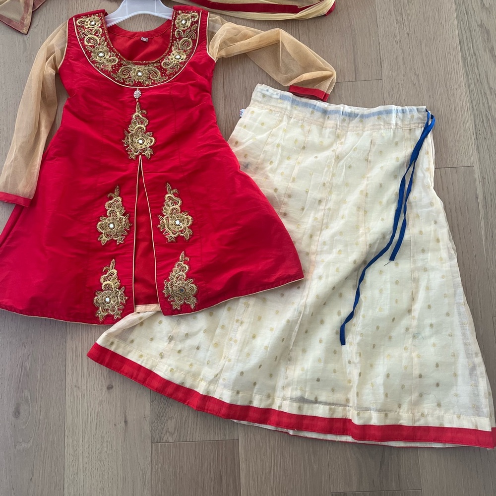 Elegant Red and Cream Lengha Set